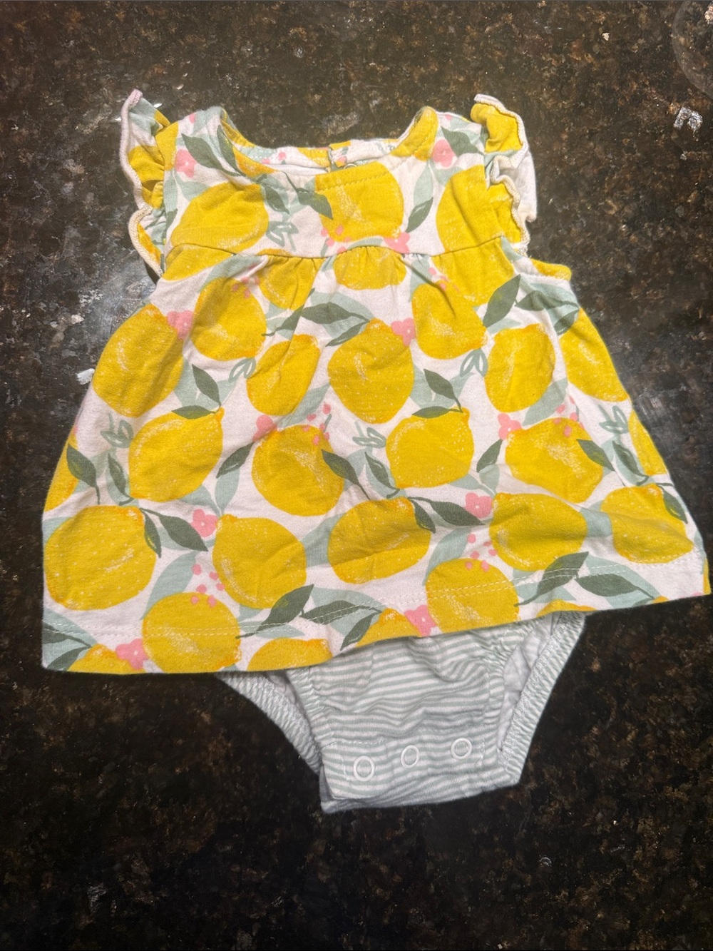 Yellow Lemon Print Dress Bodysuit Kids Accessories 3 Month Baby Girl LIKE NEW